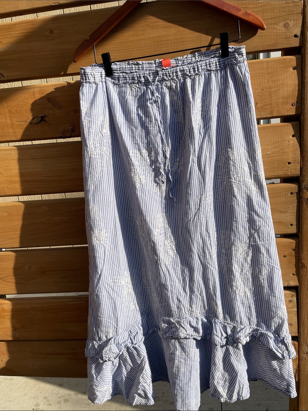 Joe Fresh Blue & White Pinstripe Midi Skirt with Ruffle Hem